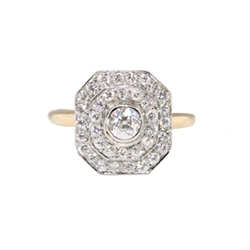 Art Deco 1930's 1.18ct t.w. Old European Cut Diamond Double Halo Two Tone Engagement Ring 14k Platinum