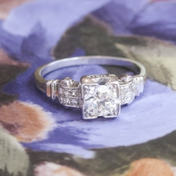 Vintage Art Deco 1930's Old European Cut Diamond Two Row Engagement Ring Platinum