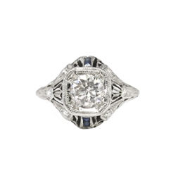 Vintage Art Deco 1930's .68ct t.w. Diamond Sapphire Filigree Engagement Ring Platinum