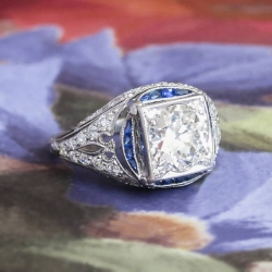 Vintage Art Deco Diamond Sapphire Engagement Ring Circa 1930's 2.34ct t.w. Wedding Anniversary Ring Platinum