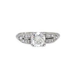 Vintage 1940's Retro .86ct t.w. Old Transitional Cut Diamond Engagement Ring Platinum 14k
