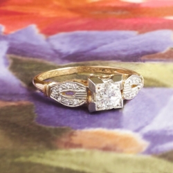 Art Deco .41ct t.w. 1930's Old European Cut Diamond Engagement Ring Two Tone 14k