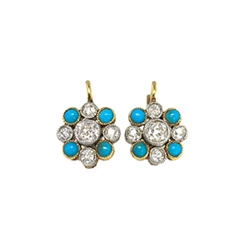 Antique Victorian 1860's 1.16ct t.w. Natural Turquoise & Old Mine Cut Diamond Earrings Platinum 18k