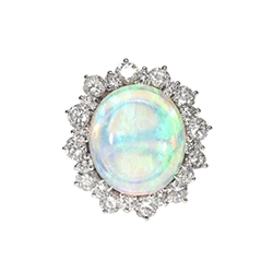 Vintage Estate 1980's 6.62ct t.w. Solid Opal & Diamond Halo Ring 14k White Gold