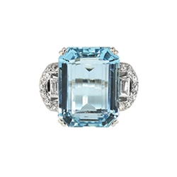 Vintage 1940's 12.28ct t.w. Emerald Cut Aquamarine & Diamond Ring Platinum