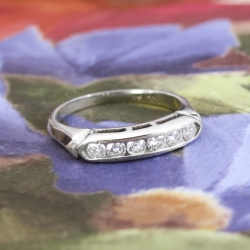 Art Deco 1930's .25ct t.w. Six Diamond Vintage Wedding Stacking Anniversary Band Ring 14k White Gold
