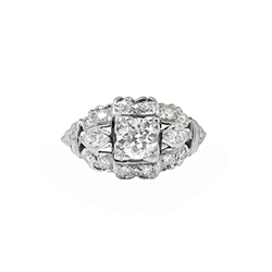 Vintage 1940's .77ct t.w. Old European Cut Marquise Cut Diamond Engagement Ring Platinum