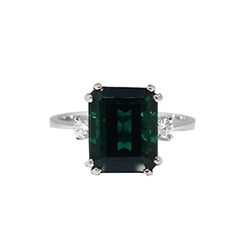 Vintage Estate 1960's 3.90ct t.w. Emerald cut Green Tourmaline & Diamond Three Stone Ring 18k White Gold