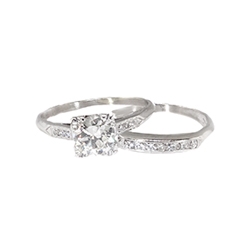 Vintage Art Deco 1930's 1.03ct t.w. Old European Cut Diamond Engagement Wedding Ring Band Set Platinum