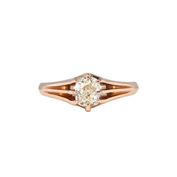 Antique Art Nouveau 1900's .40ct Old Mine Cut Cushion Diamond Engagement Anniversary Ring 18k Rose Gold