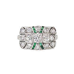 Art Deco 1930's Vintage 1.78ct t.w. Lab Emerald & Old Cut Diamond Hand Engraved Platinum Ring