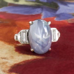 Vintage Star Sapphire Ring Lavender Blue Gray Purple Star Sapphire Diamond Cocktail Birthstone Anniversary Platinum Ring