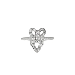 Edwardian 1920's Vintage .49ct t.w. Emerald Cut Diamond Engagement Anniversary Bow Ring Platinum