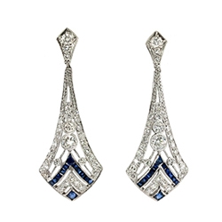 Estate 1.76ct t.w. Blue Sapphire & Diamond Art Deco Style Chandelier Wedding Earrings Platinum