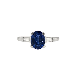 Vintage Estate 1.57ct t.w. Oval Blue Sapphire & Baguette Diamond Three Stone Engagement Anniversary Ring Platinum