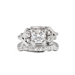 Vintage Retro 1940's .83ct t.w. Diamond Engagement Ring Bridal Wedding Set Band 14k White Gold
