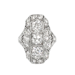 Art Deco 1930's Vintage 2.07ct t.w. Old European Cut Diamond Hand Engraved Filigree Platinum Engagement Cocktail Ring