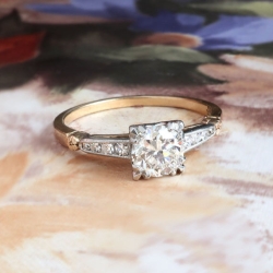 Vintage Diamond Engagement Ring Circa 1950's Retro Old Transitional Cut Diamond Two Tone Wedding Ring 14k Gold Platinum