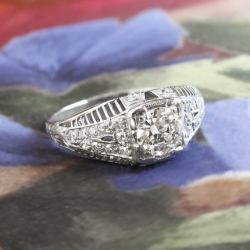 Vintage Art Deco .85ct t.w. Diamond Engagement Anniversary Wedding Ring Platinum