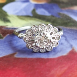 Art Deco Vintage Orange Blossom Old Transitional Cut Diamond Engagement Ring Platinum