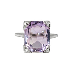 Vintage Art Deco 1930's 4.44ct t.w. Rose De France Purple Amethyst & Diamond Filigree Cocktail Birthstone Anniversary Ring 18k White Gold