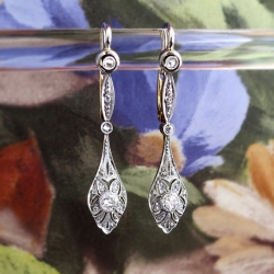 Antique Art Nouveau 1900's Filigree Old European Cut Rose Cut Diamond Earrings 18k Gold Platinum