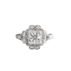 Vintage Art Deco 1930's .66ct t.w. Old European Cut Diamond Filigree Halo Engagement Ring Platinum