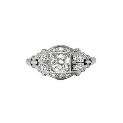 Vintage Art Deco 1930's .52ct t.w. Old European Cut Diamond Filigree Halo Engagement Ring Platinum