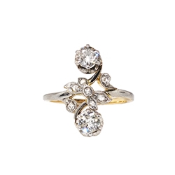 Antique Art Nouveau 1900's .37ct t.w. Old European Cut Diamond & Rose Cut Diamond Bypass Toi Et Moi Engagement Ring 18k Platinum