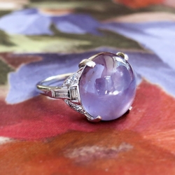 Art Deco Vintage 1930's No Heat Purple Star Sapphire Diamond Cocktail Anniversary Birthstone Engagement Ring Platinum