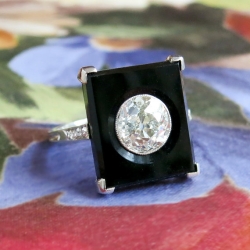 Art Deco Vintage 1930's Onyx Old European Cut Diamond Platinum Cocktail Anniversary Ring
