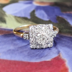 Art Deco Diamond Engagement Ring Circa 1930's Old European Cut Diamond Halo Wedding Anniversary Ring 14k Gold