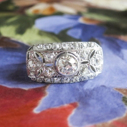 Vintage Art Deco 1930's 1.64ct t.w. Old European Cut Diamond Filigree Anniversary Engagement Ring Platinum