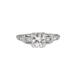 Vintage Retro 1940's Old Transitional Cut French Cut Diamond Engagement Wedding Anniversary Ring Platinum
