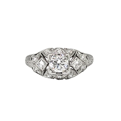 Vintage Art Deco 1930's .51ct t.w. Old European Cut Diamond Filigree Halo Engagement Ring Platinum