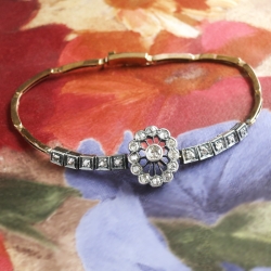 Antique Art Nouveau 1900's Old European Cut Diamond Tennis Wedding Bracelet 14k Rose Gold Sterling Silver 6.5' Inches Long