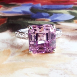 Estate Pink Purple Kunzite Diamond Cocktail Statement Ring 18k White Gold