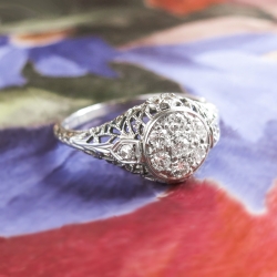 Art Deco Engagement Ring Circa 1930's Vintage Diamond Anniversary Wedding Ring 18k Filigree White Gold