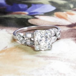 Vintage Retro Estate 1940's Old European Cushion Cut Diamond Platinum Engagement Bridal Wedding Ring