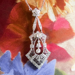 Antique Vintage 1920's Edwardian Old European Cut Diamond Seed Pearl Wedding Anniversary Necklace Pendant Platinum 18k Yellow Gold