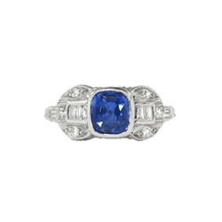 Art Deco Vintage 1930's Cushion Sapphire Diamond Filigree Engagement Wedding Anniversary Ring Platinum