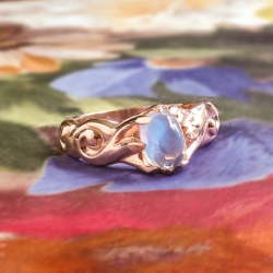 Antique Art Nouveau 1900's Moonstone Birthstone Engagement Cocktail Ring 14k Rose Gold