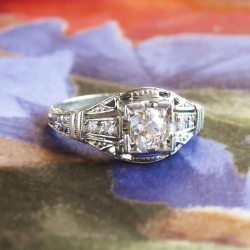 Vintage Art Deco 1930's Old Mine European Cut Diamond Engagement Wedding Anniversary Ring 18k White Gold