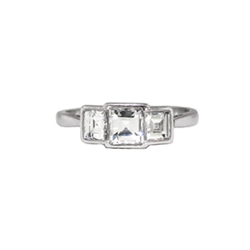 Art Deco Vintage 1930's Square Emerald Step Cut Three Stone Anniversary Engagement Wedding Ring Platinum