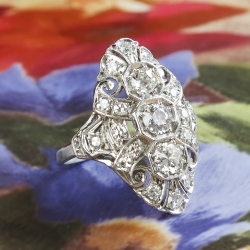 Antique Edwardian Vintage 1920's Old European Cut Diamond Engagement Anniversary Cocktail Ring Platinum