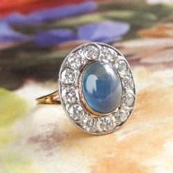 Vintage 1940's Star Sapphire Diamond Anniversary Cocktail Engagement Ring Platinum 14k Yellow Gold