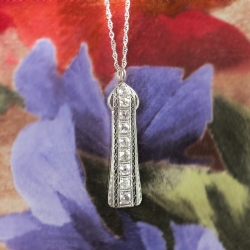 Art Deco 1930's Vintage Filigree Old Mine Cut Diamond Wedding Anniversary Pendant Necklace Platinum