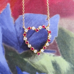Estate Vintage Suna Bros Ruby & Diamond Heart Pendant Necklace Anniversary 18k 14k Yellow Gold