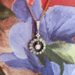 Vintage 1930's Art Deco Old European Cut Rose Cut Diamond Wedding Necklace Pendant 18k 14k Rose Gold & Platinum
