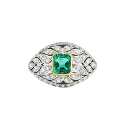 Art Deco Emerald Diamond Ring Platinum 18k Yellow Gold